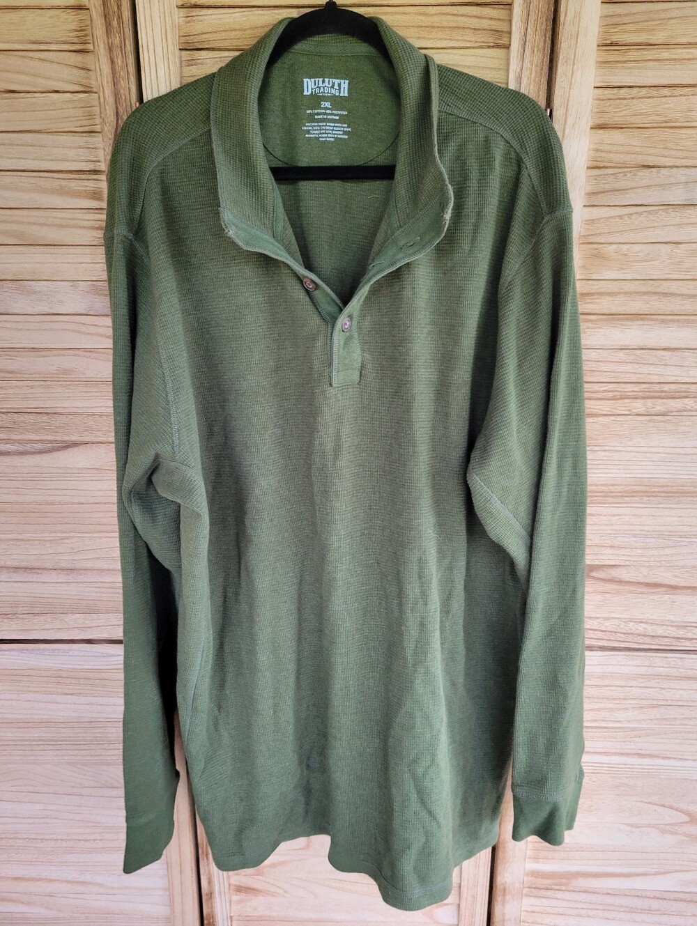 Duluth Trading Co. Mens 2xl Shirt Thermal Waffle Weave Henley Green